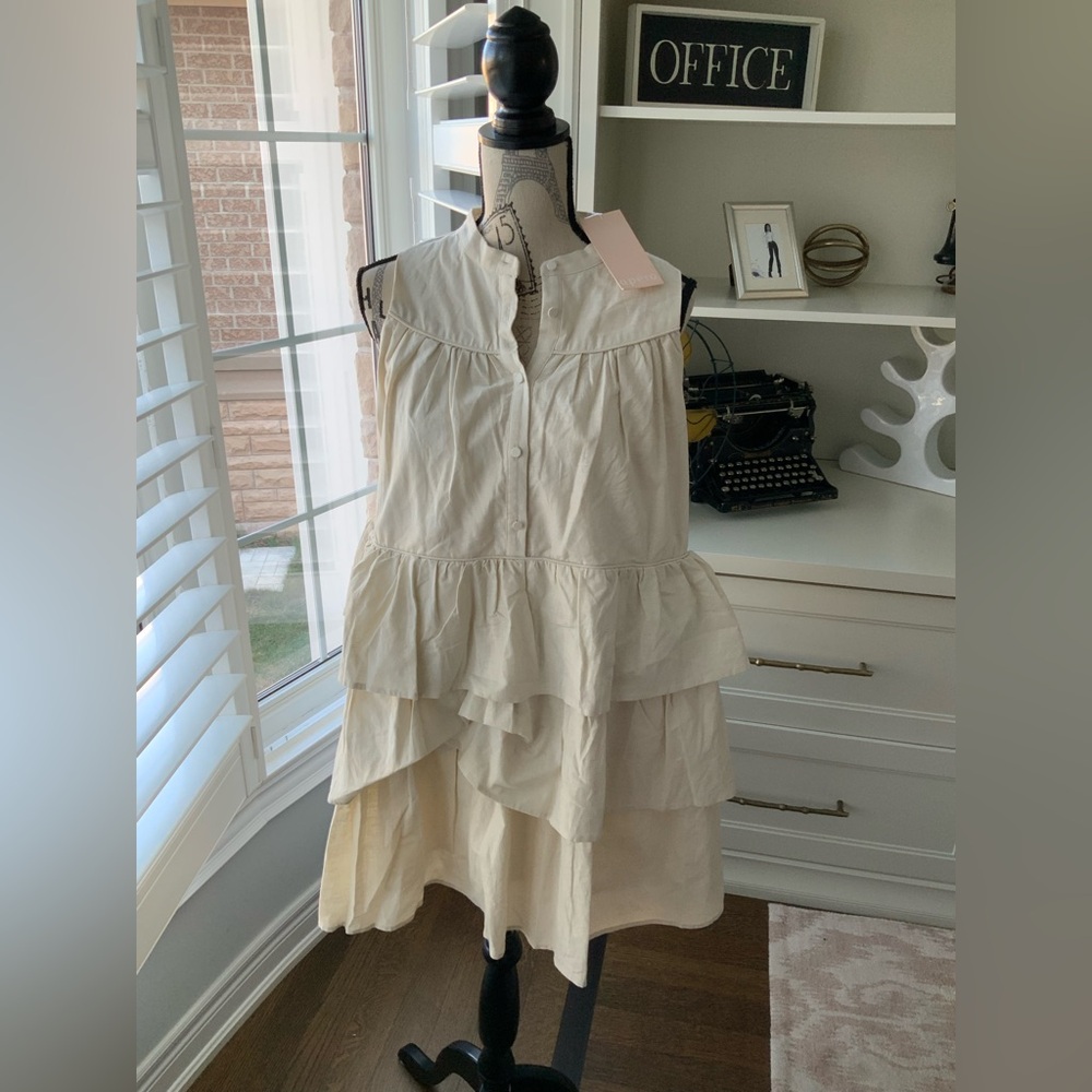 APERO LABEL Elke Frill Babydoll Dress Cream Women’s Size Large BRAND NEW